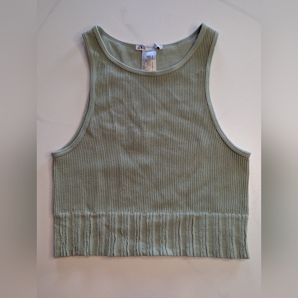 Zara Olive Green Ribbed Women's Tank Top, Size M-L